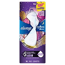 Always Radiant FlexFoam Pads for Women, Size 5, Extra Heavy Overnight Absorbency, 100% Leak & Odor Free Protection is possible, with Wings, Scented, 18 count, 18 Each