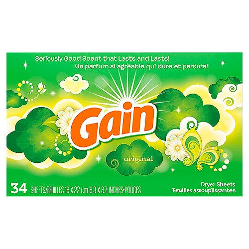 Gain Original Dryer Sheets, 34 count
More scent. More softness. Less static. For daring noses, we hear the trifecta of Gain Original scent (laundry detergent + fabric softener + dryer sheets) is the way to go.