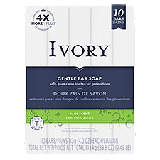 Ivory Aloe Scent Gentle Bar Soap, 4.0 oz, 10 count