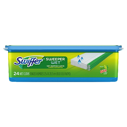 Swiffer Sweeper Wet with Gain Scent Wet Mopping Cloths, 24 count
Swiffer Sweeper Wet mop textured cloths trap and lock dirt deep in cloth. They are safe to use on all finished floors* and have a scrubbing strip to remove tough spots. *Do not use on unfinished, oiled or waxed wooden boards, non-sealed tiles or carpeted floors because they may be water sensitive.