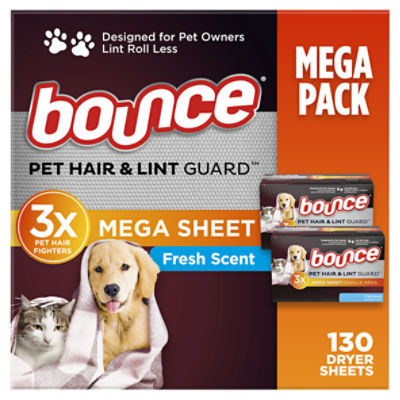 Bounce Pet Hair & Lint Guard Fresh Scent Mega Dryer Sheets Mega Pack, 130 count, 130 Each