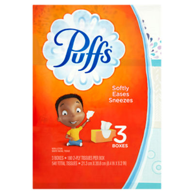 Puffs NonLotion White Facial Tissue, 180 count, 3 pack ShopRite