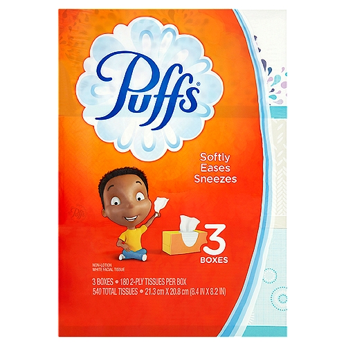 Puffs Non-Lotion White Facial Tissue, 180 count, 3 pack