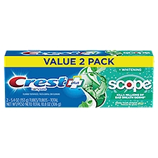 Crest Plus Complete Scope Minty Fresh + Whitening Fluoride Toothpaste Value Pack, 5.4 oz, 2 count