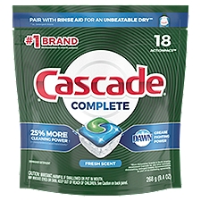 Cascade Dishwasher Detergent, Complete Fresh Scent ActionPacs, 18 Each