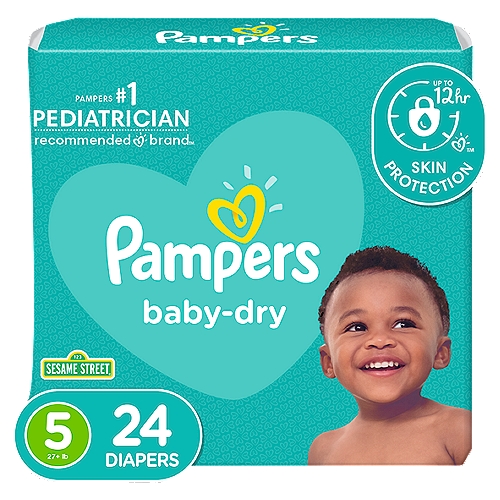 A good night's sleep starts with a great diaper, and Pampers Baby-Dry diapers give you and your baby up to 100% leakproof nights and happy mornings. Made to protect your baby's delicate skin, our exclusive LockAway Channels absorb wetness and lock it safely away, while our protective Dri-Weave Liner helps keep skin healthy. Plus, our Baby-Dry Diapers are hypoallergenic and completely free of parabens and latex.* These are just a few of the many reasons Pampers is the #1 pediatrician recommended diaper brand—and your baby's best bet for comfy protection. Pampers also keep messes to a minimum. To help contain leaks and prevent blowouts, our Baby-Dry diapers feature all-around stretchy sides and large tape fasteners for a secure and comfy fit. Plus, they come equipped with our Dual Leak-Guard Barriers that are specially designed to protect around the legs, where leaks tend to happen most. And when your baby is due for a diaper change, our handy Wetness Indicator lets you know. No need for guesswork.Use Baby-Dry diapers with our Pampers Sensitive Wipes to help keep your baby's skin healthy and prevent irritation. New & improved! Packaging and prints may vary. Ships in 100% recyclable packaging.  *Natural Rubber 