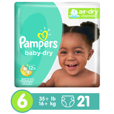 Pampers Baby-Dry 123 Sesame Street Diapers Jumbo Pack, Size 6, 35+ lb, 21 count, 21 Each