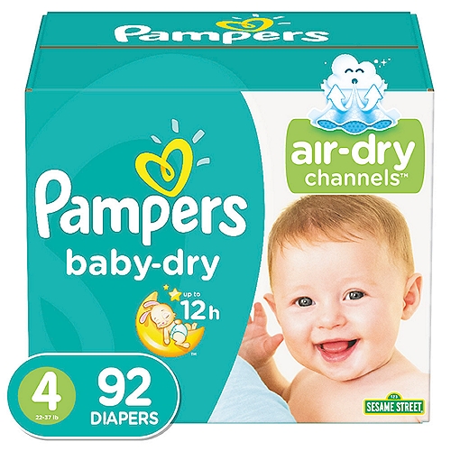 Pampers Baby-Dry Diapers, Size 4, 92 count
A good night's sleep starts with a great diaper, and Pampers Baby-Dry diapers give you and your baby up to 100% leakproof nights and happy mornings. Made to protect your baby's delicate skin, our exclusive LockAway Channels absorb wetness and lock it safely away, while our protective Dri-Weave Liner helps keep skin healthy. Plus, our Baby-Dry Diapers are hypoallergenic and completely free of parabens and latex.* These are just a few of the many reasons Pampers is the #1 pediatrician recommended diaper brand—and your baby's best bet for comfy protection. Pampers also keep messes to a minimum. To help contain leaks and prevent blowouts, our Baby-Dry diapers feature all-around stretchy sides and large tape fasteners for a secure and comfy fit. Plus, they come equipped with our Dual Leak-Guard Barriers that are specially designed to protect around the legs, where leaks tend to happen most. And when your baby is due for a diaper change, our handy Wetness Indicator lets you know. No need for guesswork.Use Baby-Dry diapers with our Pampers Sensitive Wipes to help keep your baby's skin healthy and prevent irritation. New & improved! Packaging and prints may vary. Ships in 100% recyclable packaging.  *Natural Rubber 
