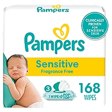 Pampers Baby Wipes Sensitive Perfume Free 3X Pop-Top Packs 168 Count, 168 Each