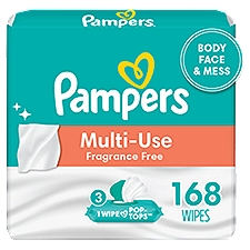 Pampers Expressions Fragrance Free Multi-Use Wipes, 3 pack, 168 count