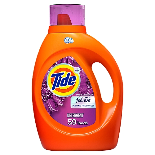 Tide Plus Febreze Freshness Spring & Renewal HE Turbo Clean Liquid Laundry Detergent, 92 fl oz, 59 loads