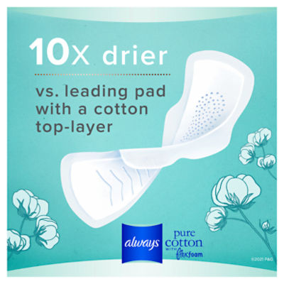 Always Pure Cotton with FlexFoam Pads for Women Size 2 Heavy Flow