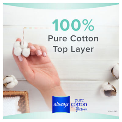 Always Pure Cotton with FlexFoam Pads for Women Size 4 Overnight  Absorbency, Up to 12 hours Zero Leaks, Zero Feel Protection, with Wings, 20  Count