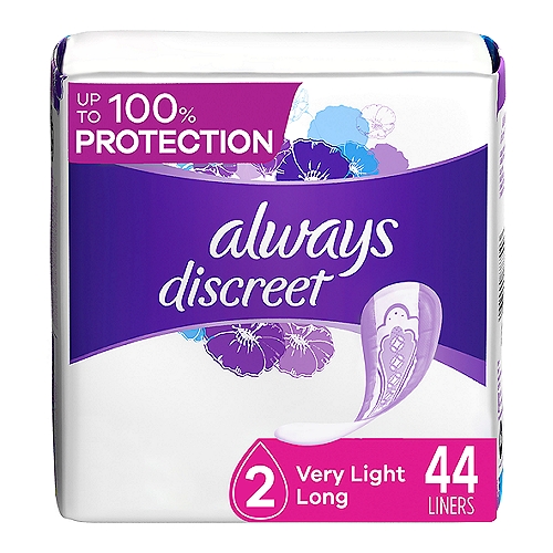 Bladder leaks shouldn't hold you back. Always Discreet Incontinence Liners give you secure protection you can barely feel. Designed to fit your body and your life, improved core for better protection and comfort*, so you can walk with poise. If sneezing or laughing causes bladder leaks, Always Discreet Very Light Liners offer protection. *vs. previous Always Discreet