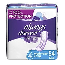 Always Discreet Moderate Long Incontinence Pads, Up to 100% Leak-Free Protection, 54 Count, 54 Each