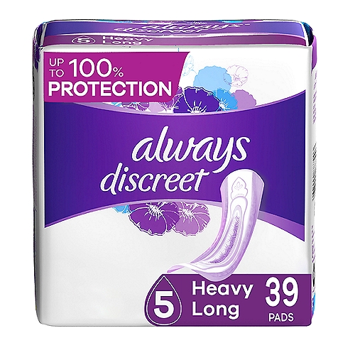 Always Discreet Heavy Long Incontinence Pads, 39 Count