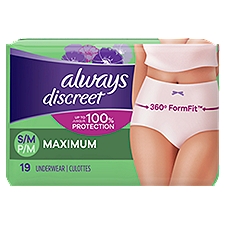Always Discreet Incontinence Underwear for Women Maximum Absorbency, S/M, 19 Count
