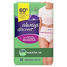 always Discreet Maximum Underwear, Size S/M, 32 count
