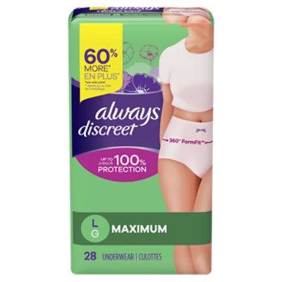 Always Discreet Incontinence Underwear Maximum Absorb Large - 76 Count,  Large / 76 Count - Fry's Food Stores