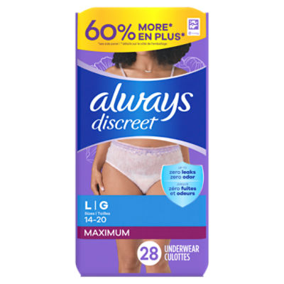 Supplied Description Always Discreet Incontinence Underwear for Women