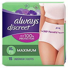 Always Discreet Incontinence Underwear for Women Maximum Absorbency, XL, 15 Count