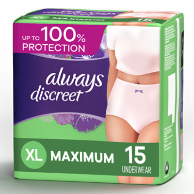 Always Discreet Incontinence Underwear for Women Maximum Absorbency, XL, 15  Count - The Fresh Grocer