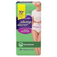 Always Discreet Incontinence for Women Maximum Absorbency XL, Underwear, 26 Each