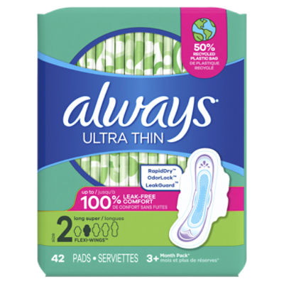 Always Ultra Thin Long Super Flexi-Wings Pads, Size 2, 42 count