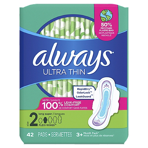 Always Ultra Thin Long Super Flexi-Wings Pads, Size 2, 42 count