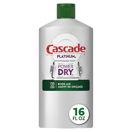 Cascade 3 in 1 Power Dry Rinse Aid, 155 loads, 1.0 pintnCascade Power Dry Rinse Aid has three benefits in one product to Prevent Spots, Dry, & Shine your dishes. Cascade Power Dry Rinse Aid delivers an Unbeatable Dry* because its sheeting action helps prevent dish water from clinging to your dishes during your machine's rinse cycle so your dishes rinse cleaner, dry faster, and come out dry & shining with virtually no water spots or streaks *vs detergent alone. Plus, Cascade Power Dry Rinse Aid works great even in hard water. Cascade Power Dry Rinse Aid features an easy to pour cap to prevent spills and is easy to use. For best results, refill your dishwash with Cascade Power Dry Rinse Aid monthly. Cascade Power Dry Rinse Aid is recommended by Cascade Detergent. Cascade is the #1 Recommended Brand in North America**  **More dishwasher brands in North America recommend Cascade vs. any other automatic dishwashing detergent brand, recommendations as part of co-marketing agreements
