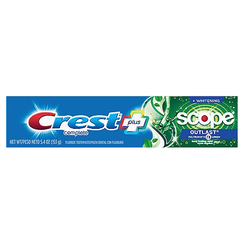 Crest Complete Plus Scope Outlast + Whitening Long Lasting Mint Fluoride Toothpaste, 5.4 oz