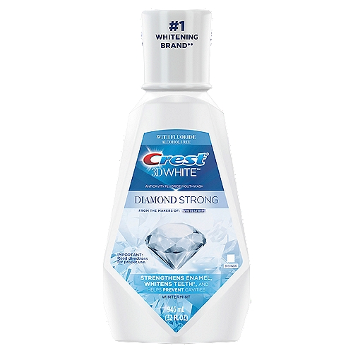 Crest 3D White Diamond Strong Wintermint Anticavity Fluoride Mouthwash, 32 fl oz
A smile that's stunningly white and beautifully strong. Why just whiten, when you can also strengthen? Crest 3D White Diamond Strong Mouthwash whitens, strengthens, refreshes and kills bad breath germs. Its gentle foaming action formula safely whitens teeth* and helps strengthen weakened tooth enamel. Use it along with Crest 3D White toothpaste and Oral-B Pro-Flex toothbrush, for a whiter and beautifully strong smile.*by removing surface stains