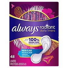always Radiant Regular Absorbency Unscented Daily Liners, 48 count