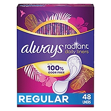 Always Radiant Daily Liners Regular Absorbency Unscented, Up to 100% Odor-free, 48 Count, 48 Each