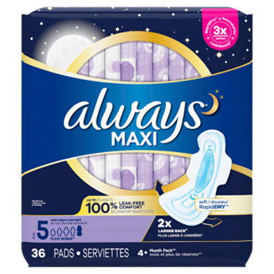 Always Ultra Thin Pads with Wings Extra Heavy Overnight Absorbency Size 5  Unscented, 34 count - Gerbes Super Markets