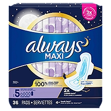 Always Ultra Thin Extra Heavy Overnight Flexi-Wings Pads Mega Pack, Size 5, 36 count