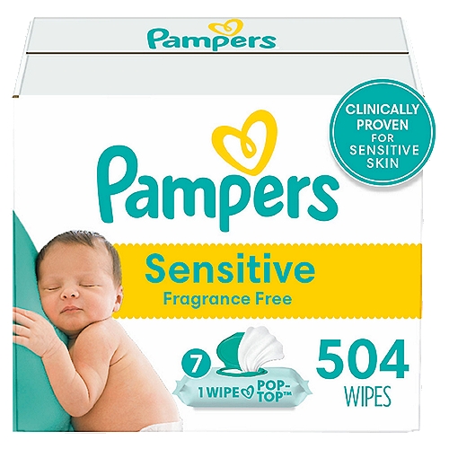Clinically proven for sensitive skin, Pampers Sensitive baby wipes are thick and gentle for a soothing clean. For less waste, our unique pop-top helps keep these wet wipes fresh, and only dispenses one at a time. Hypoallergenic, Pampers Sensitive wipes are alcohol-free, fragrance-free, paraben-free, and latex-free.* From Pampers, the #1 pediatrician recommended brand. For healthy skin, use Pampers Sensitive wipes together with Pampers Swaddlers diapers.*Natural rubber