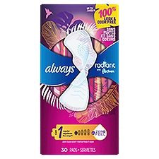 Always Radiant FlexFoam Pads for Women Size 1, Regular Absorbency, 100% Leak & Odor Free Protection is possible, with Wings, Scented, 30 Count, 30 Each