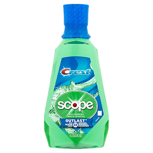 Crest Scope Outlast Mouthwash, 33.8 fl oz
Up to 5x longer fresh feeling breath*
*vs brushing alone