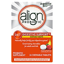 align Banana Strawberry 24/7 Digestive Support Chewable, Probiotic Supplement, 24 Each