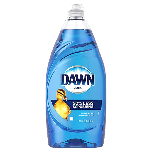 DAWN Ultra Dishwashing Liquid, 28 fl oz
Think all dish soaps are the same? Think again. No matter what you've got cooking in the kitchen, Dawn Ultra Original dishwashing liquid dish soap will leave your dishes squeaky clean every time. Get your ultimate clean and be the kitchen hero with the Grease Cleaning power of Dawn dishwashing liquid dish soap. With 50% less scrubbing* (*vs. Dawn Non-Concentrated), Dawn dishwashing liquid dish soap works harder so you can get back to spending quality time with your family. Dawn dishwashing liquid dish soap can even be used to clean items beyond the kitchen sink. Use Dawn dishwashing liquid to remove grease and grime from external car surfaces and the outer shroud of a gas grill. Dawn dishwashing liquid dish soap is tough on grease, yet gentle. It's so gentle that Dawn dishwashing liquid helps save rescued wildlife from oil spills. Dawn dishwashing liquid dish soap is Americas #1 Dish Liquid* (*based on sales).