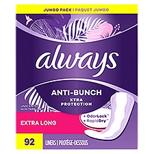Always Anti-Bunch Xtra Protection Extra Long Liners Jumbo Pack, 92 count