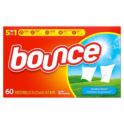 Bounce Outdoor Fresh 5 in 1 Dryer Sheets, 60 count