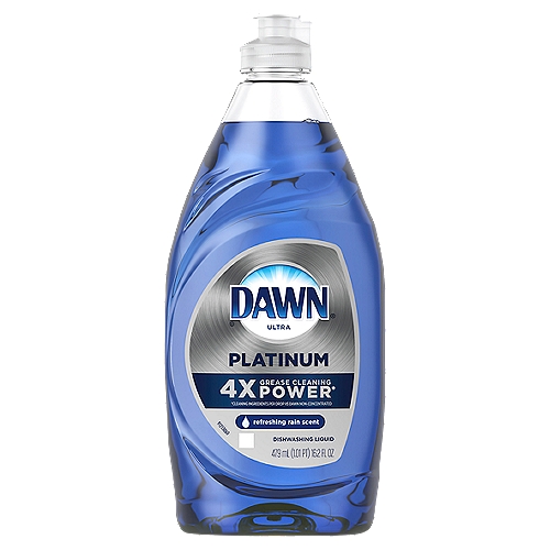DAWN Ultra Platinum Refreshing Rain Scent Dishwashing Liquid, 16.2 fl oz
Your toughest everyday messes are no match for Dawn Platinum dishwashing liquid dish soap. With 4X the Grease Cleaning Power* (*based on cleaning ingredients per drop vs. Down Non-Concentrated). Dawn Platinum is our best dish detergent. In just seconds, Dawn Platinum dishwashing liquid dish soap powers away 48 hour stuck on food. Dawn dishwashing liquid dish soap can even be used to clean items beyond the kitchen sink. Use Dawn dishwashing liquid to remove grease and grime from external car surfaces and the outer shroud of a gas grill. Dawn dishwashing liquid dish soap is Americas #1 Dish Liquid* (*based on sales).