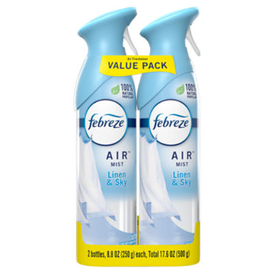 Febreze Odor-Fighting Air Freshener, Linen & Sky, Pack of 2, 8.8 fl oz each, 17.6 Ounce