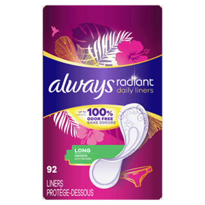Always Radiant Daily Liners Long Absorbency, Up to 100% Odor-free, 92 Count