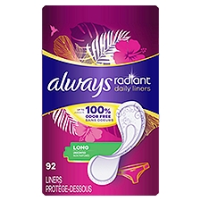 Always Radiant Daily Liners Long Absorbency, Up to 100% Odor-free, 92 Count