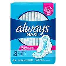 Always Maxi Daytime Pads with Wings, Size 3, Extra Long Super, Unscented, 33 Count