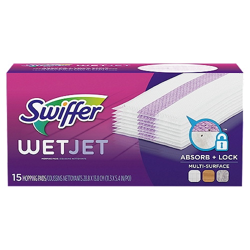 Swiffer WetJet Mopping Pads, 15 count
Safe on all finished floors*
*Do not use on unfinished, oiled or waxed wooden boards, non-sealed tiles or carpeted floors because they may be water sensitive.