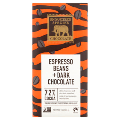 Endangered Species Chocolate Espresso Beans + Dark Chocolate, 3 oz